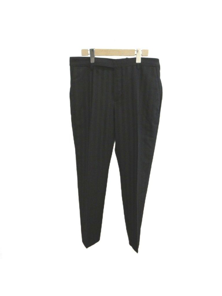 Saint Laurent Paris Pants Trousers Wool 48 Black Shadow Stripe Pattern Full